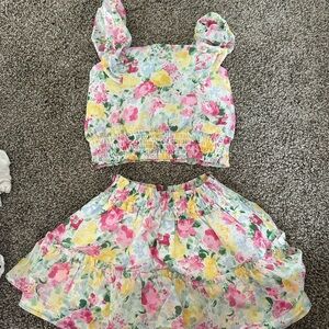 Janie and Jack Floral Skirt and Top Set - Pink, Yellow, Green